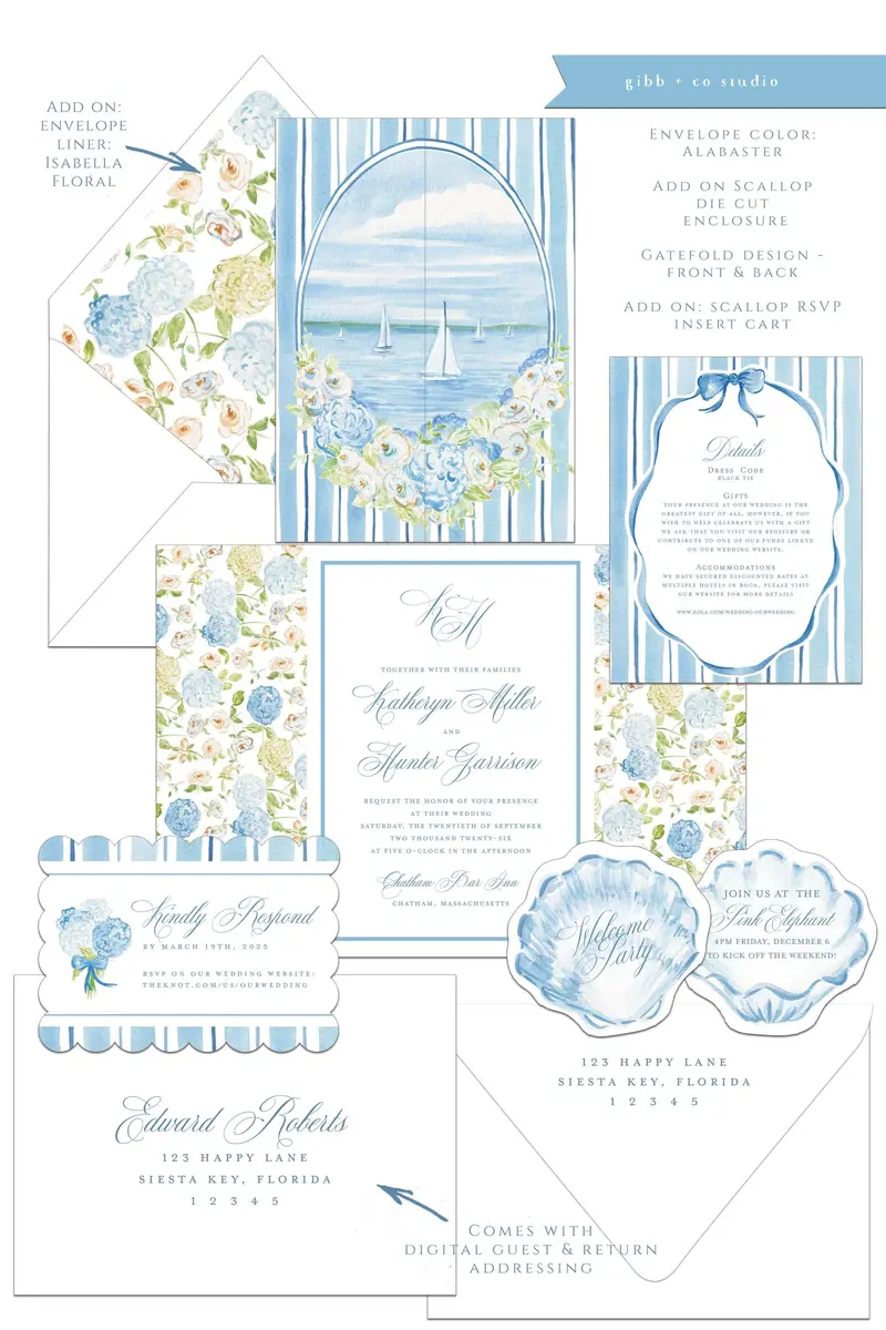 Isabella’S Coastal Wedding Suite – Blue Hydrangea Watercolor Theme (Deposit Only) 1