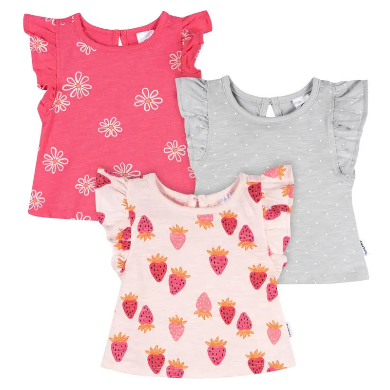 Pack Of 3 Pink Strawberry Graphic Tees For Baby And Toddler Girls 1